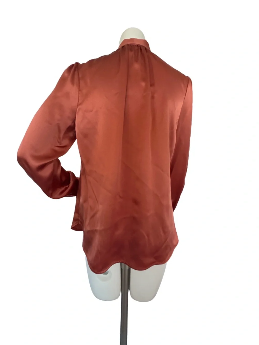 Tory Burch Amber Rust Silk Satin Bow Blouse